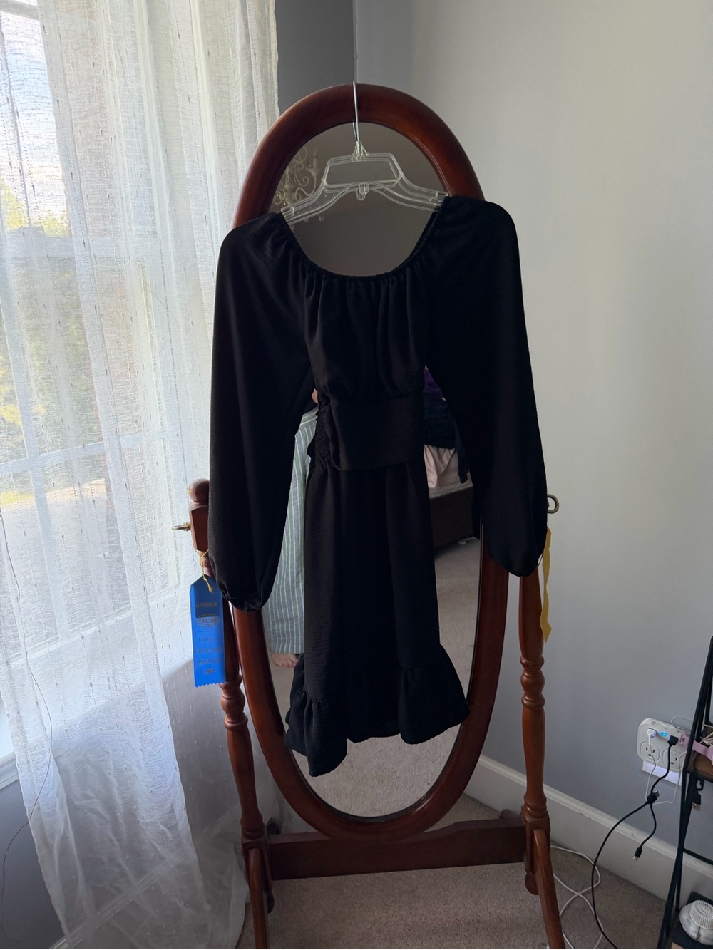 Black Long-Sleeve Ruffle-Hem Dress